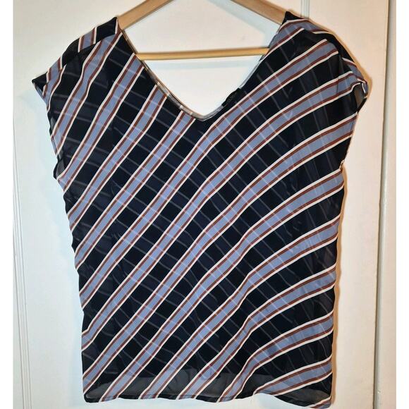 LOFT Tops - Ann Taylor Loft Striped‎ Blouse Sz M Sheer Chiffon Over Fitted Tank Top